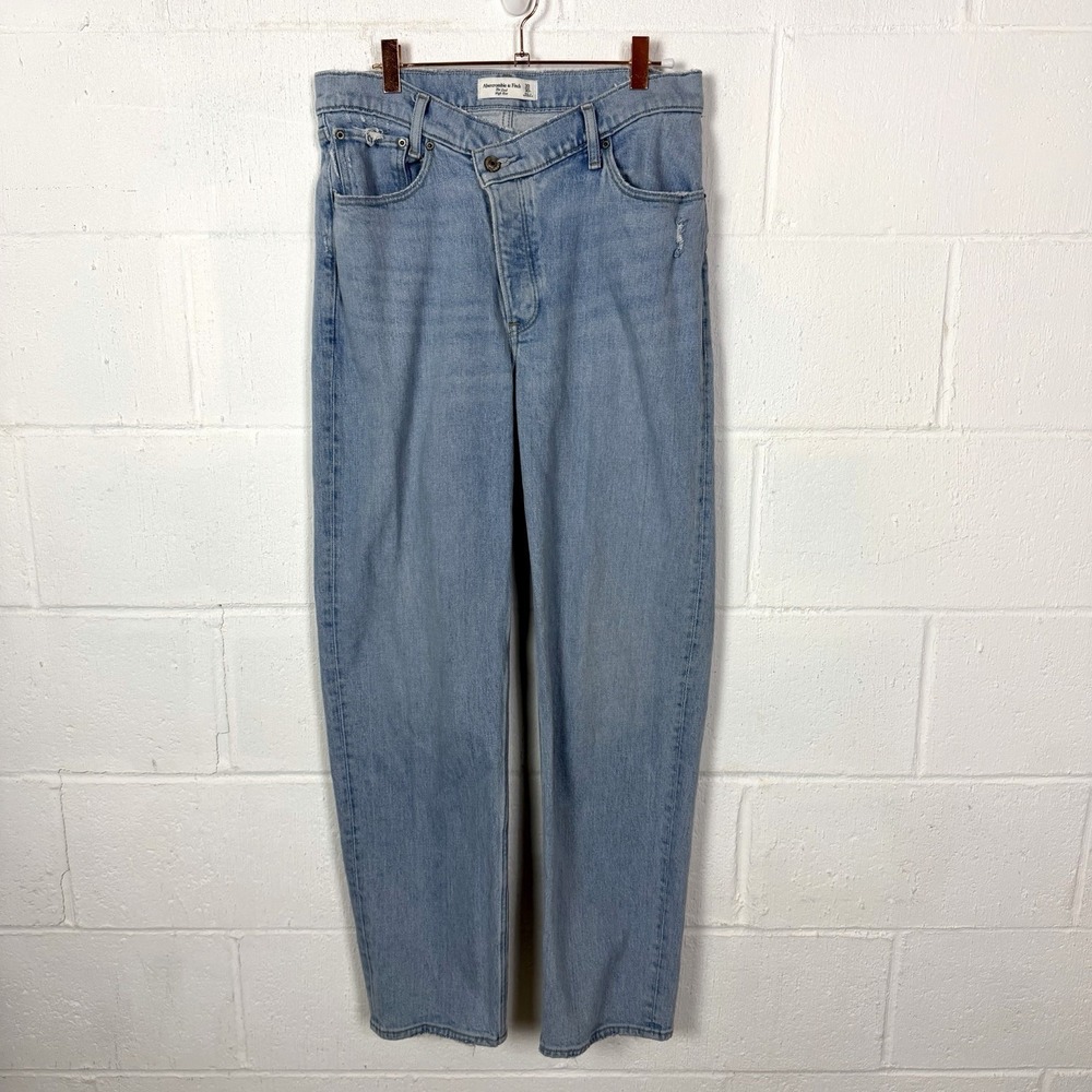 Abercrombie & Fitch The Dad High Rise Jeans SZ 10R Button Fly Criss Cross Waist